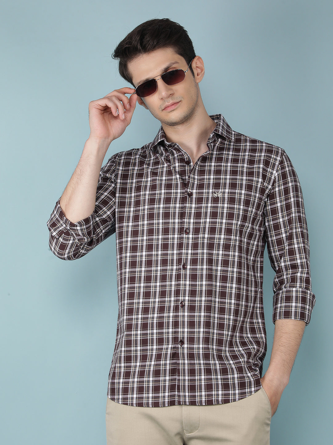 Wine Checkered 100% Cotton Shirt-Men Shirts-Crimsoune Club