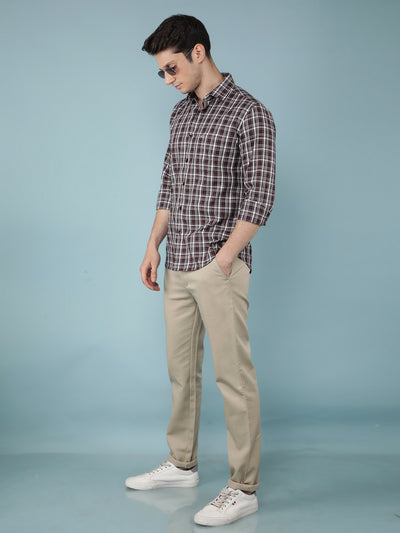 Wine Checkered 100% Cotton Shirt-Men Shirts-Crimsoune Club