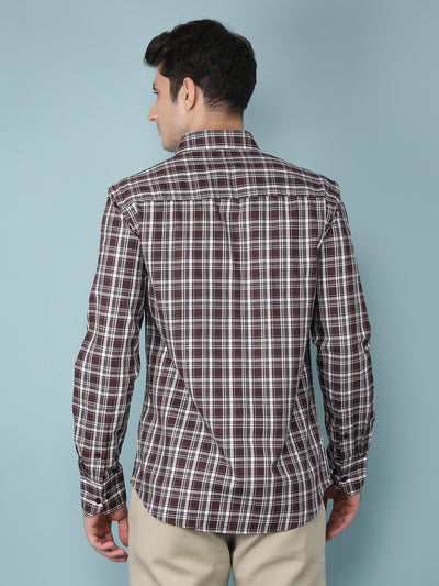 Wine Checkered 100% Cotton Shirt-Men Shirts-Crimsoune Club