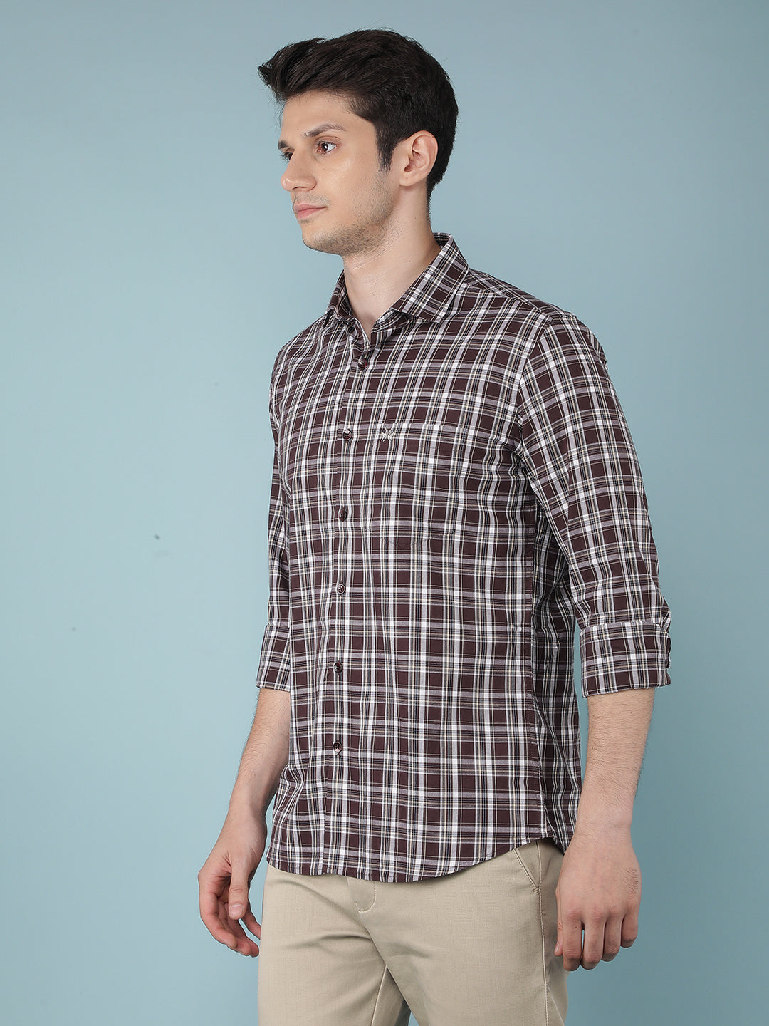 Wine Checkered 100% Cotton Shirt-Men Shirts-Crimsoune Club