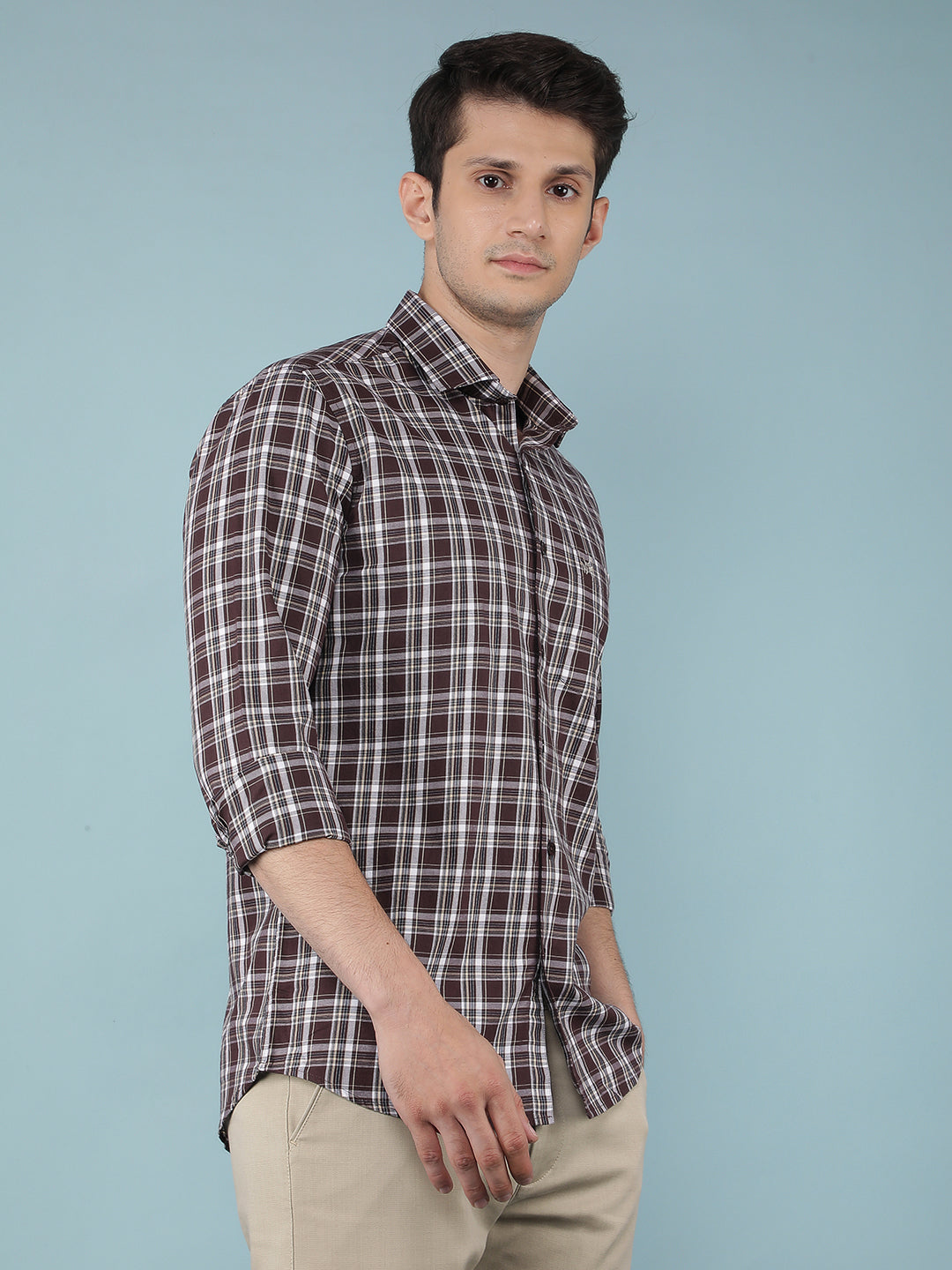 Wine Checkered 100% Cotton Shirt-Men Shirts-Crimsoune Club