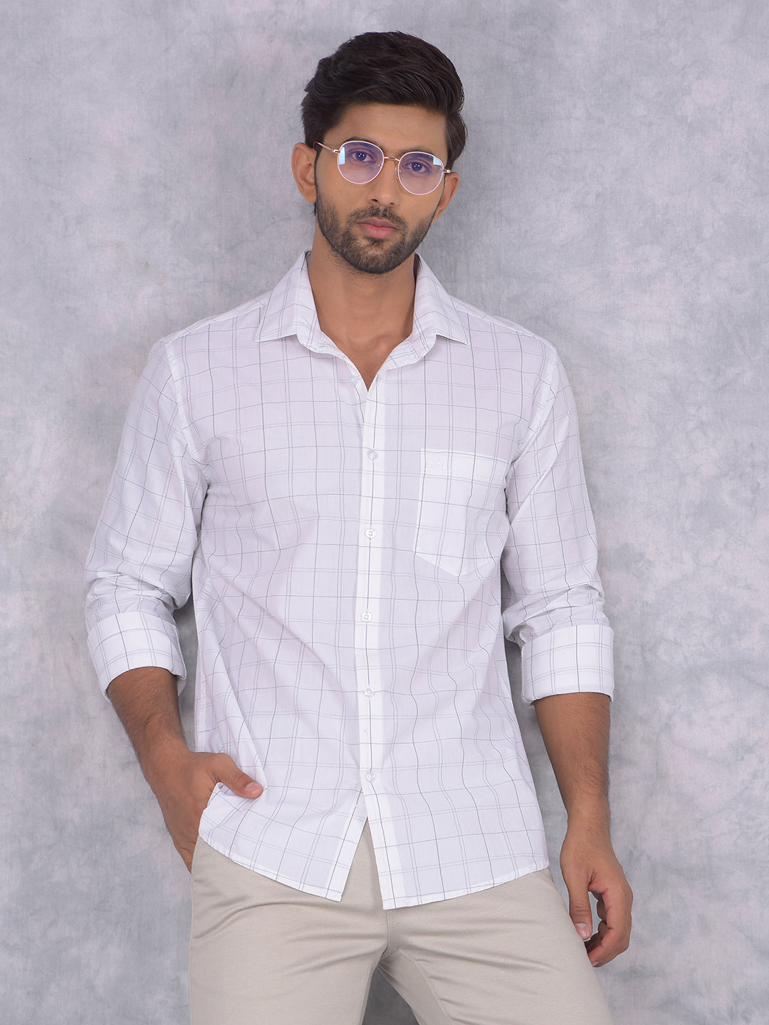 White Checked 100% Cotton Shirt-Men Shirts-Crimsoune Club