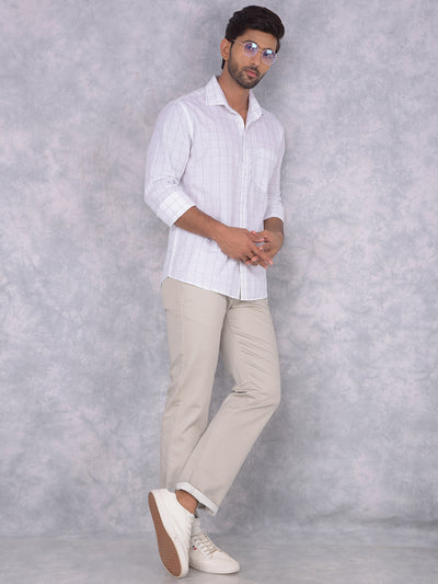 White Checked 100% Cotton Shirt-Men Shirts-Crimsoune Club