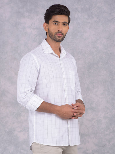 White Checked 100% Cotton Shirt-Men Shirts-Crimsoune Club