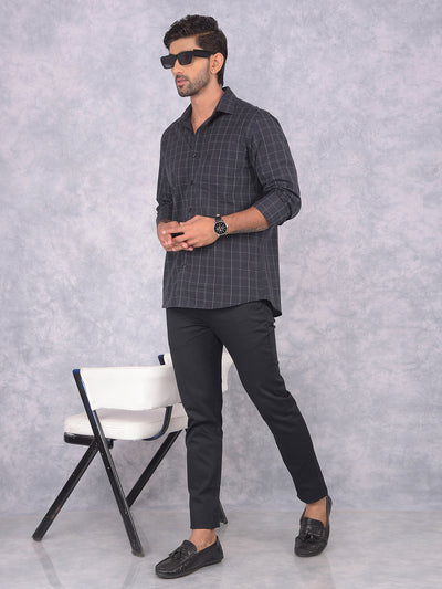 Black Checked 100% Cotton Shirt-Men Shirts-Crimsoune Club