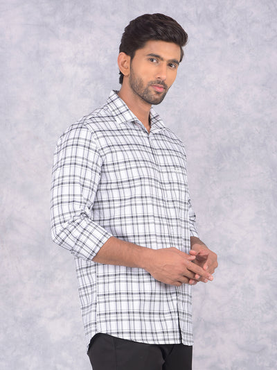 White Checked 100% Cotton Shirt-Men Shirts-Crimsoune Club