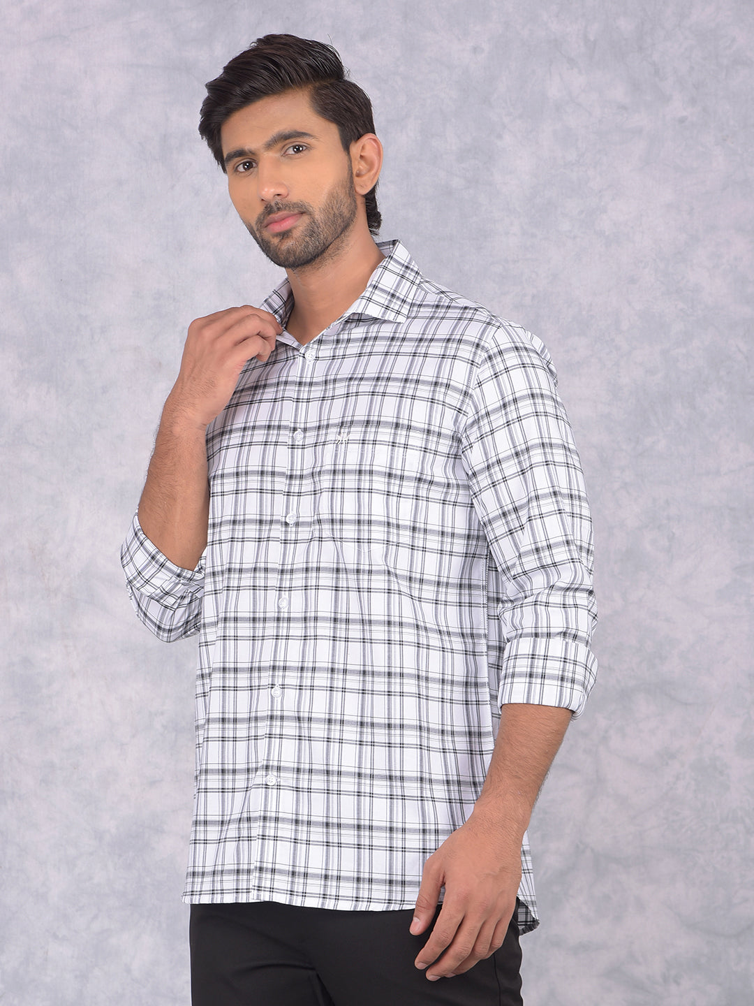 White Checked 100% Cotton Shirt-Men Shirts-Crimsoune Club