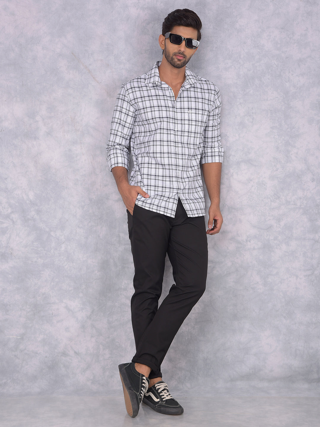 White Checked 100% Cotton Shirt-Men Shirts-Crimsoune Club