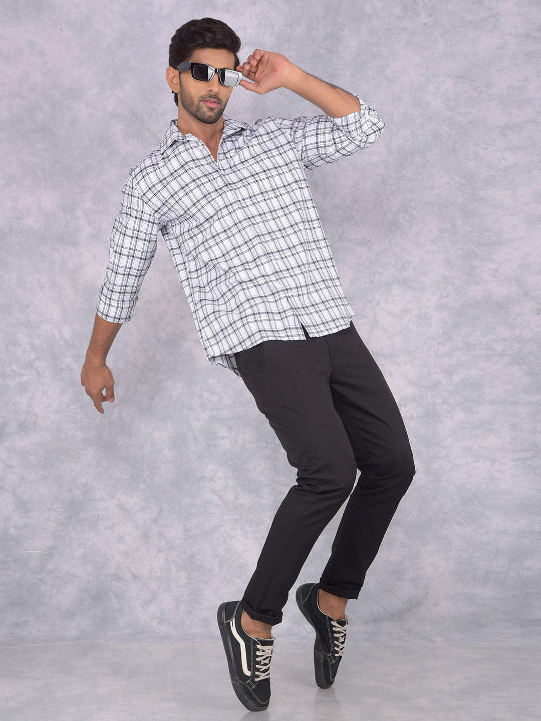 White Checked 100% Cotton Shirt-Men Shirts-Crimsoune Club