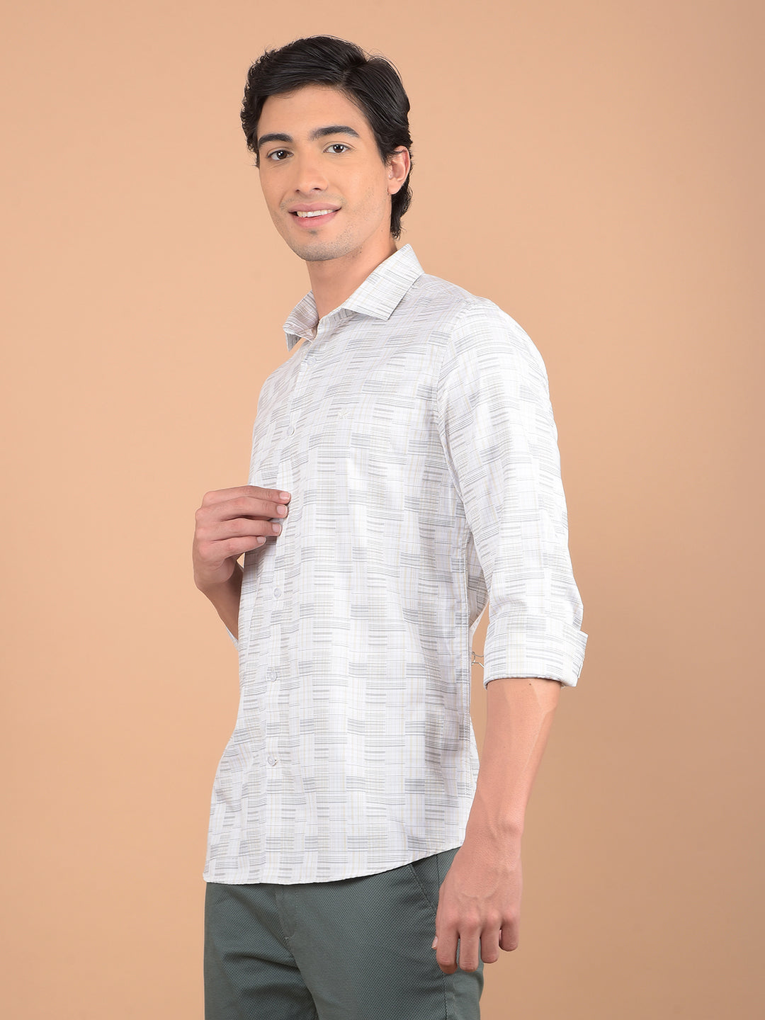 Beige Checked 100% Cotton Shirt-Men Shirts-Crimsoune Club