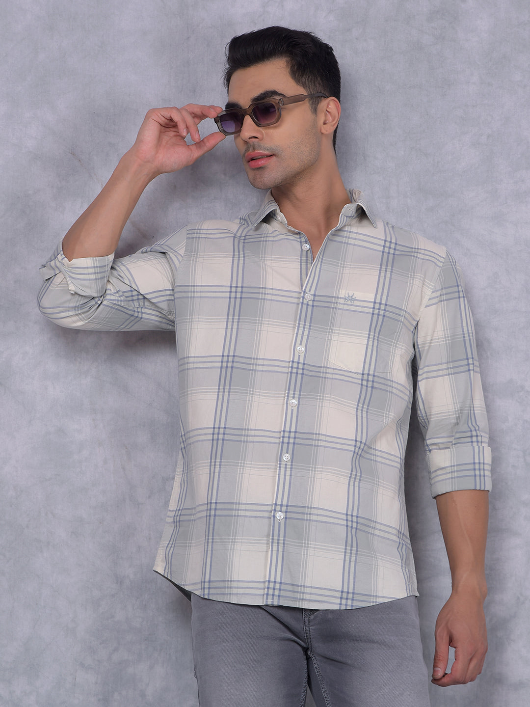 Green Checked 100% Cotton Shirt-Men Shirts-Crimsoune Club