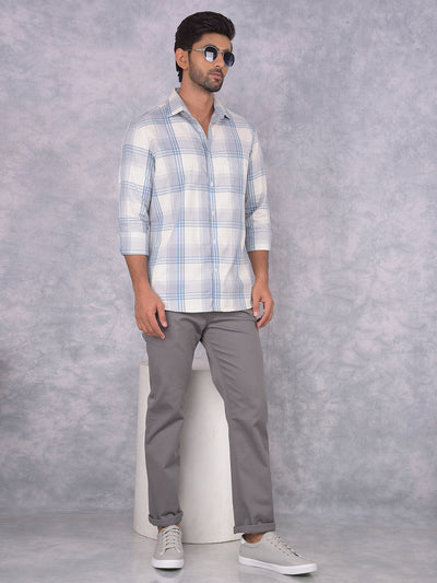 Grey Checked 100% Cotton Shirt-Men Shirts-Crimsoune Club