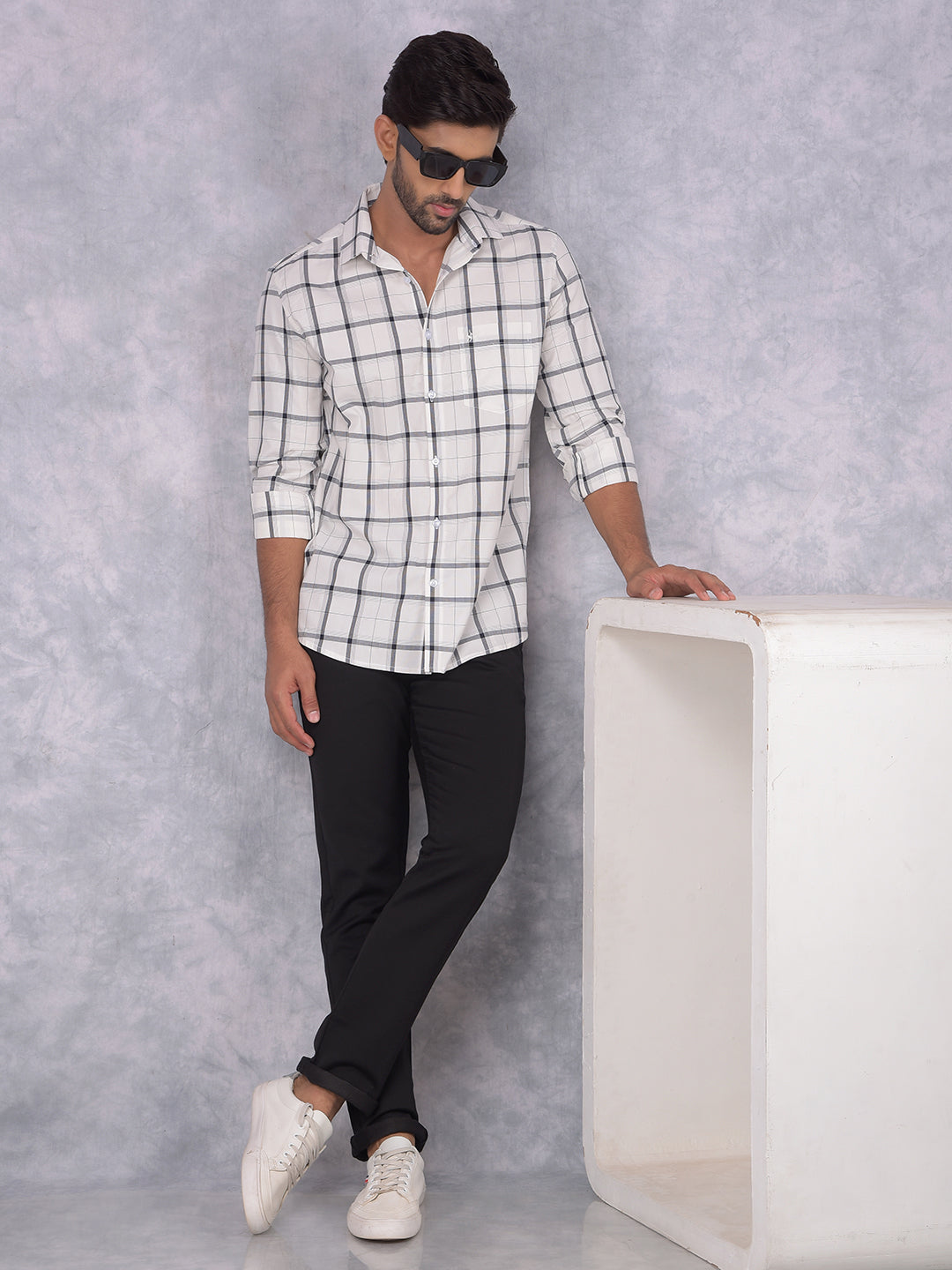 White Checked 100% Cotton Shirt-Men Shirts-Crimsoune Club