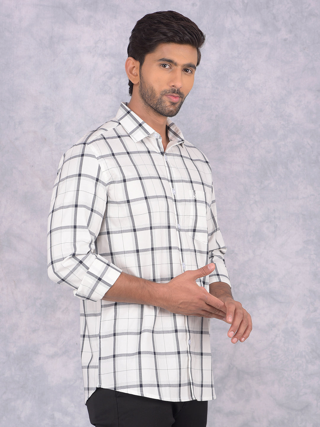 White Checked 100% Cotton Shirt-Men Shirts-Crimsoune Club