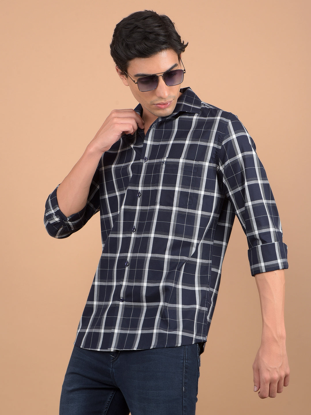 Black Checked 100% Cotton Shirt-Men Shirts-Crimsoune Club