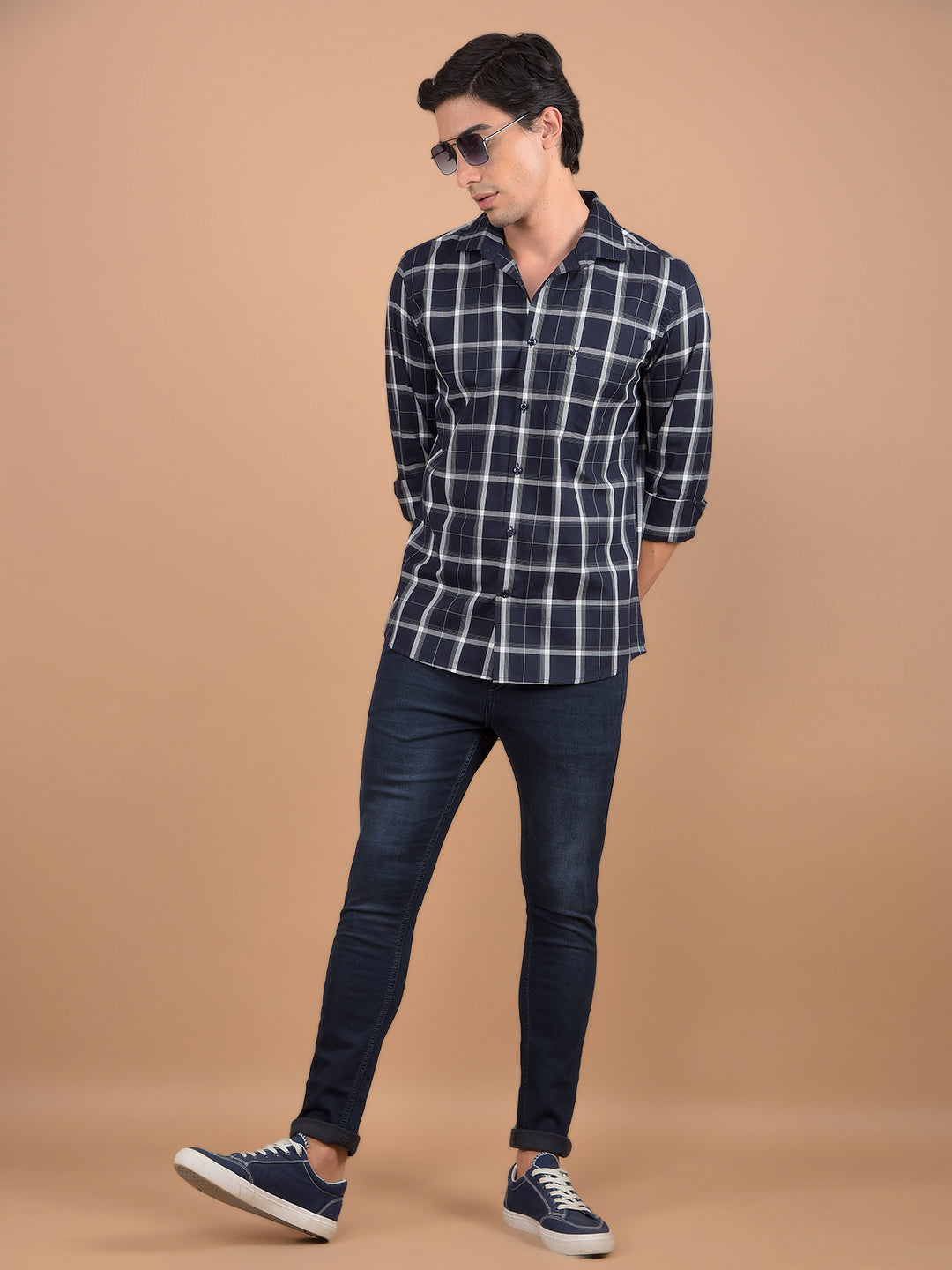 Black Checked 100% Cotton Shirt-Men Shirts-Crimsoune Club