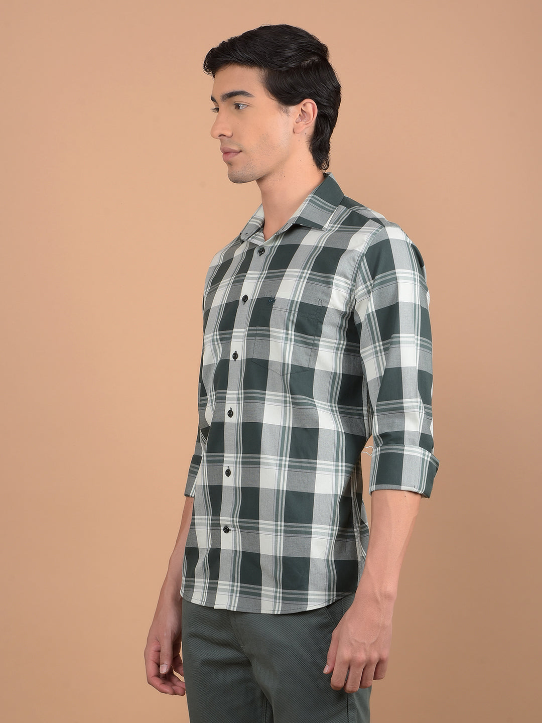 Green Checked 100% Cotton Shirt-Men Shirts-Crimsoune Club