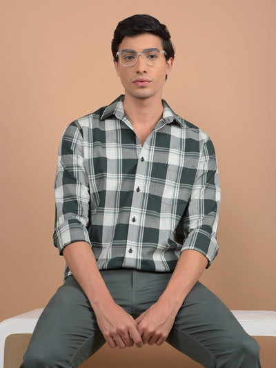 Green Checked 100% Cotton Shirt-Men Shirts-Crimsoune Club