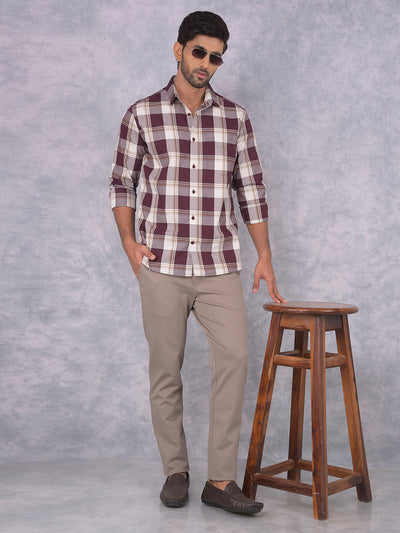 Wine Checked 100% Cotton Shirt-Men Shirts-Crimsoune Club