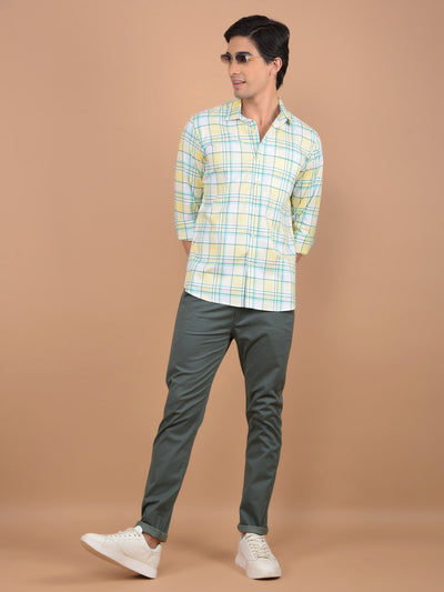 Yellow Checked 100% Cotton Shirt-Men Shirts-Crimsoune Club