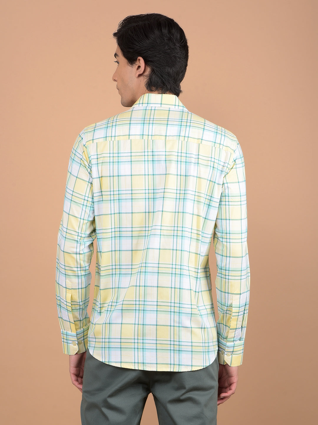 Yellow Checked 100% Cotton Shirt-Men Shirts-Crimsoune Club