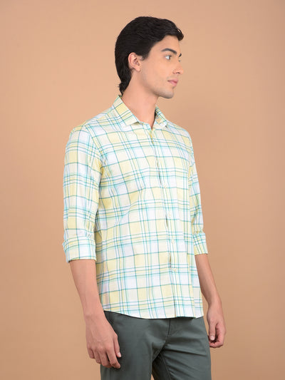 Yellow Checked 100% Cotton Shirt-Men Shirts-Crimsoune Club