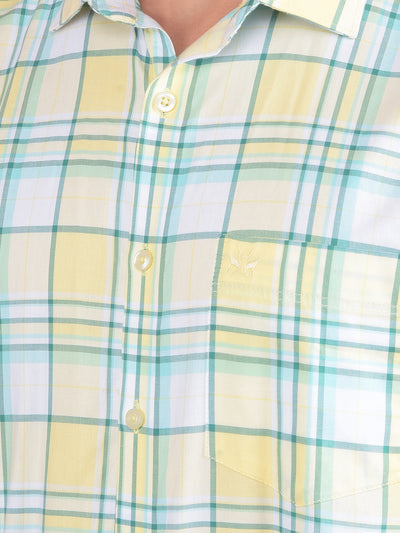 Yellow Checked 100% Cotton Shirt-Men Shirts-Crimsoune Club