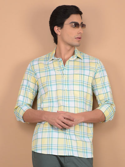 Yellow Checked 100% Cotton Shirt-Men Shirts-Crimsoune Club