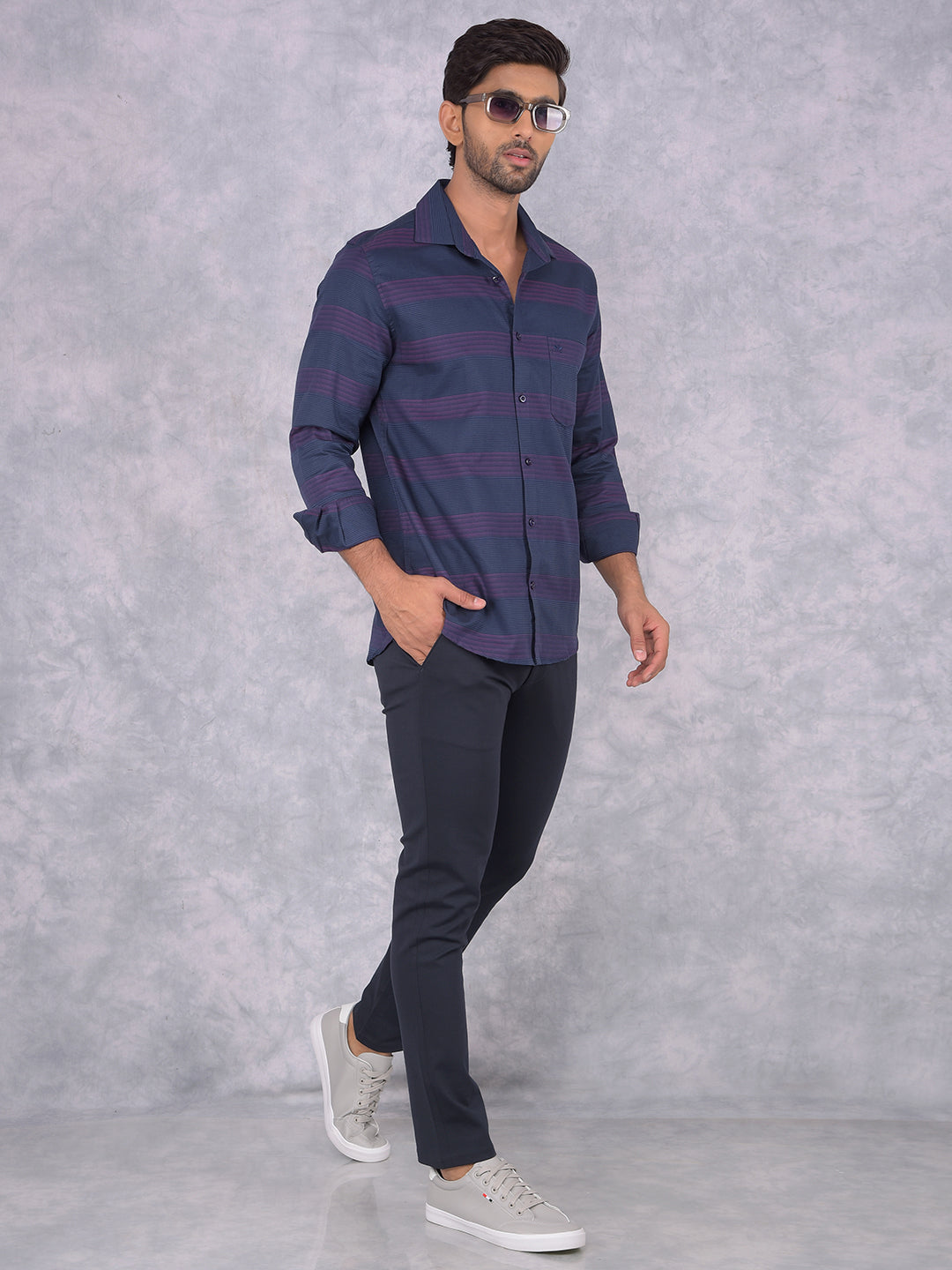 Purple Horizontal Stripes 100% Cotton Knitted Shirt-Men Shirts-Crimsoune Club