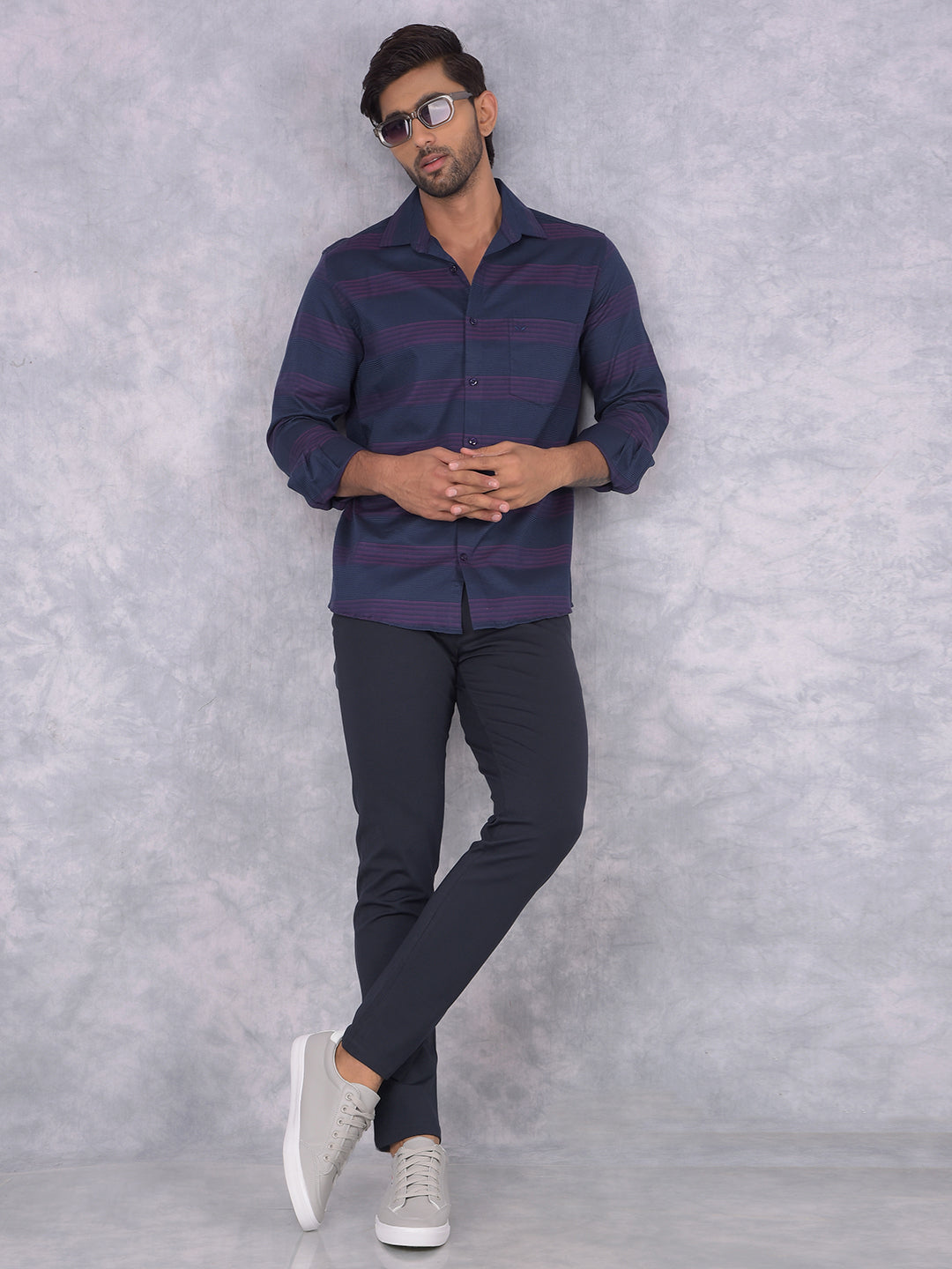 Purple Horizontal Stripes 100% Cotton Knitted Shirt-Men Shirts-Crimsoune Club