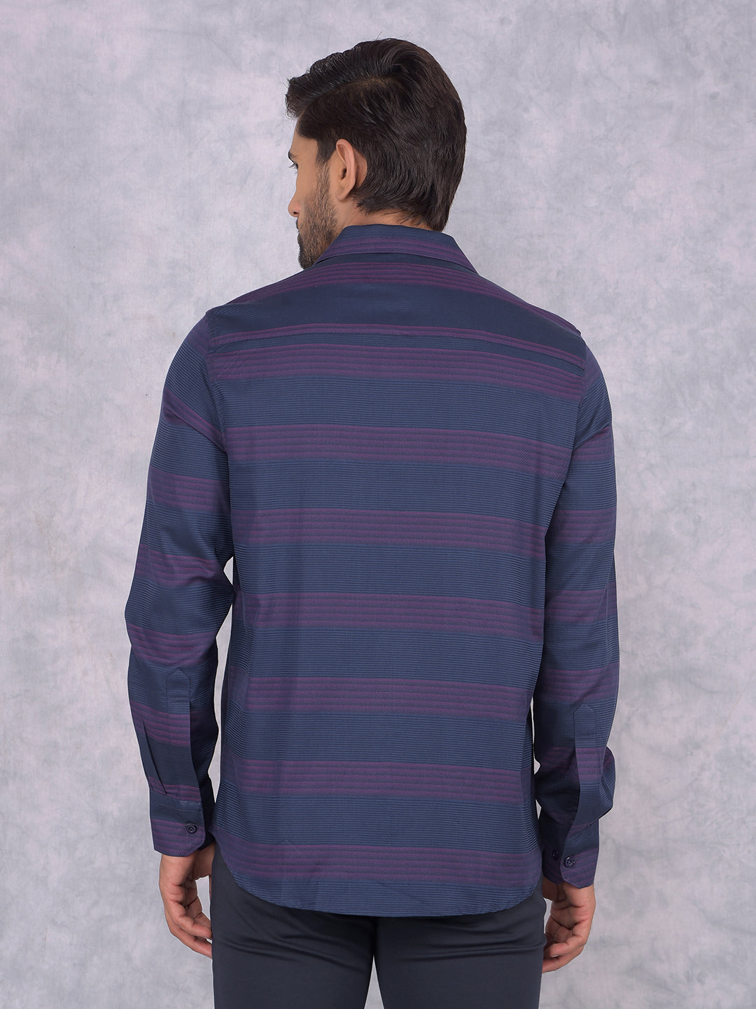 Purple Horizontal Stripes 100% Cotton Knitted Shirt-Men Shirts-Crimsoune Club