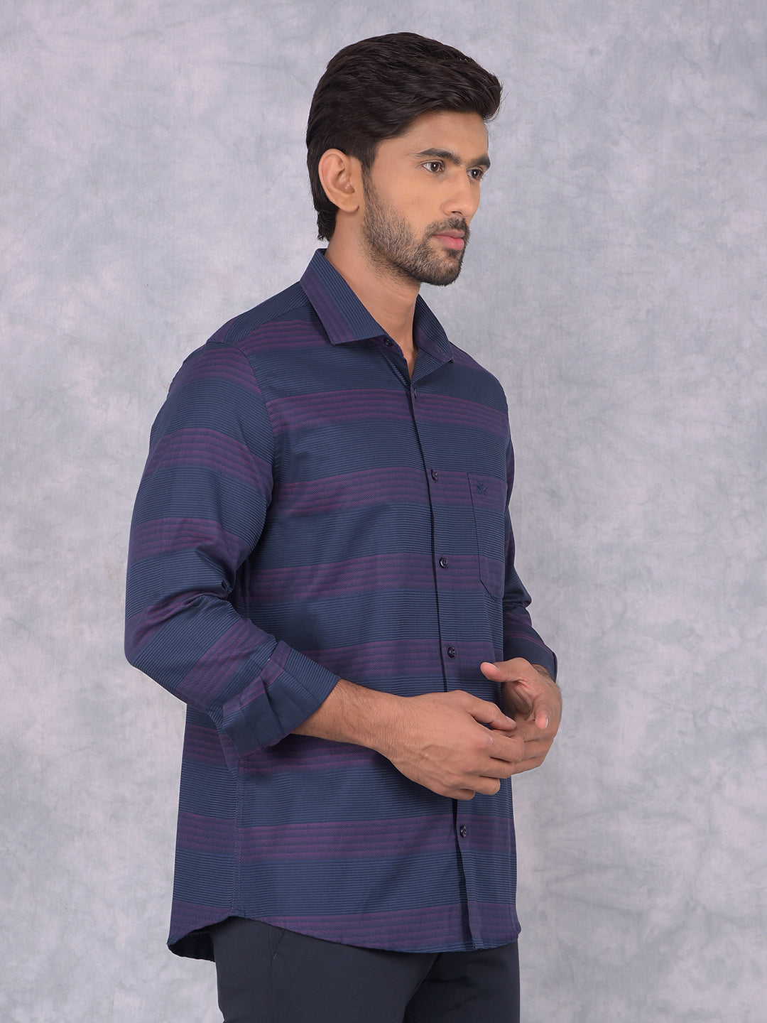 Purple Horizontal Stripes 100% Cotton Knitted Shirt-Men Shirts-Crimsoune Club