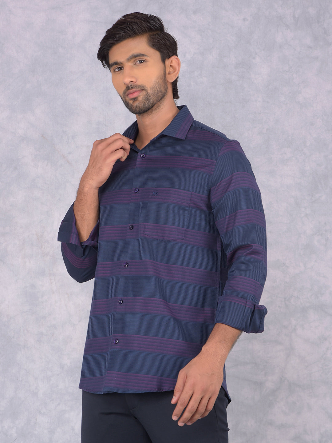 Purple Horizontal Stripes 100% Cotton Knitted Shirt-Men Shirts-Crimsoune Club