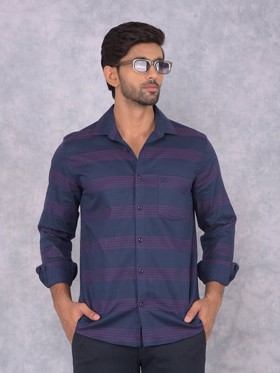 Purple Horizontal Stripes 100% Cotton Knitted Shirt-Men Shirts-Crimsoune Club