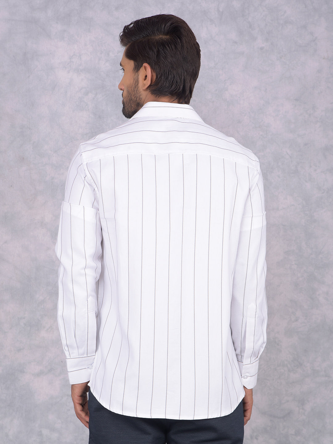 White Vertical Stripes 100% Cotton Knitted Shirt-Men Shirts-Crimsoune Club