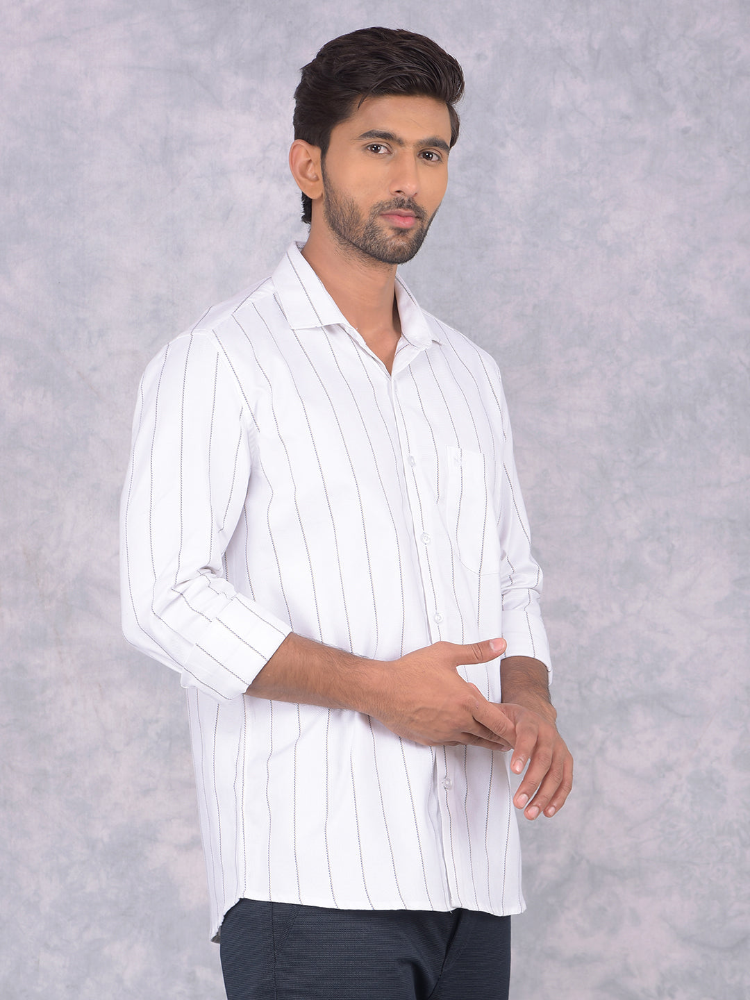 White Vertical Stripes 100% Cotton Knitted Shirt-Men Shirts-Crimsoune Club