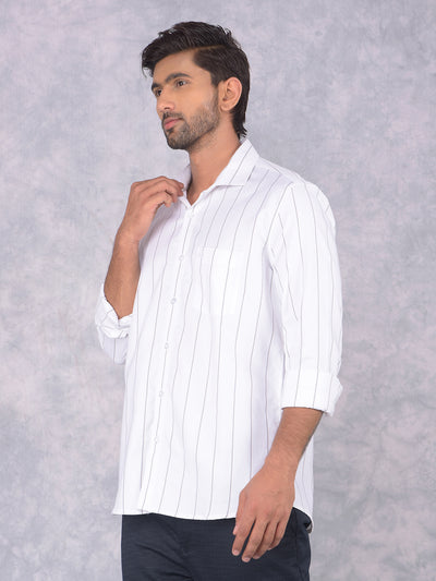 White Vertical Stripes 100% Cotton Knitted Shirt-Men Shirts-Crimsoune Club