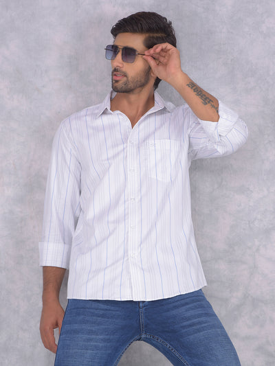 White Vertical Stripes 100% Cotton Shirt-Men Shirts-Crimsoune Club