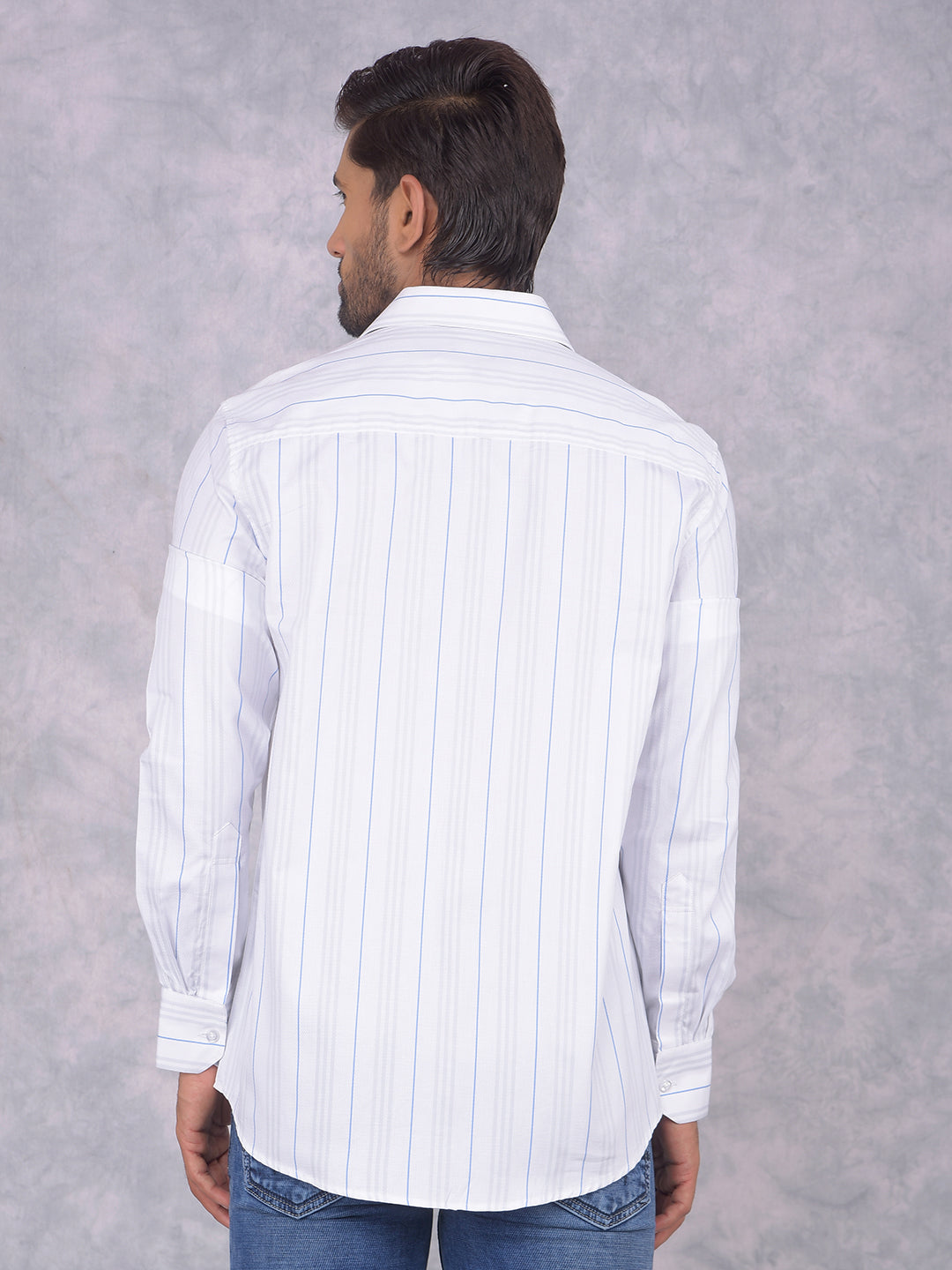 White Vertical Stripes 100% Cotton Shirt-Men Shirts-Crimsoune Club