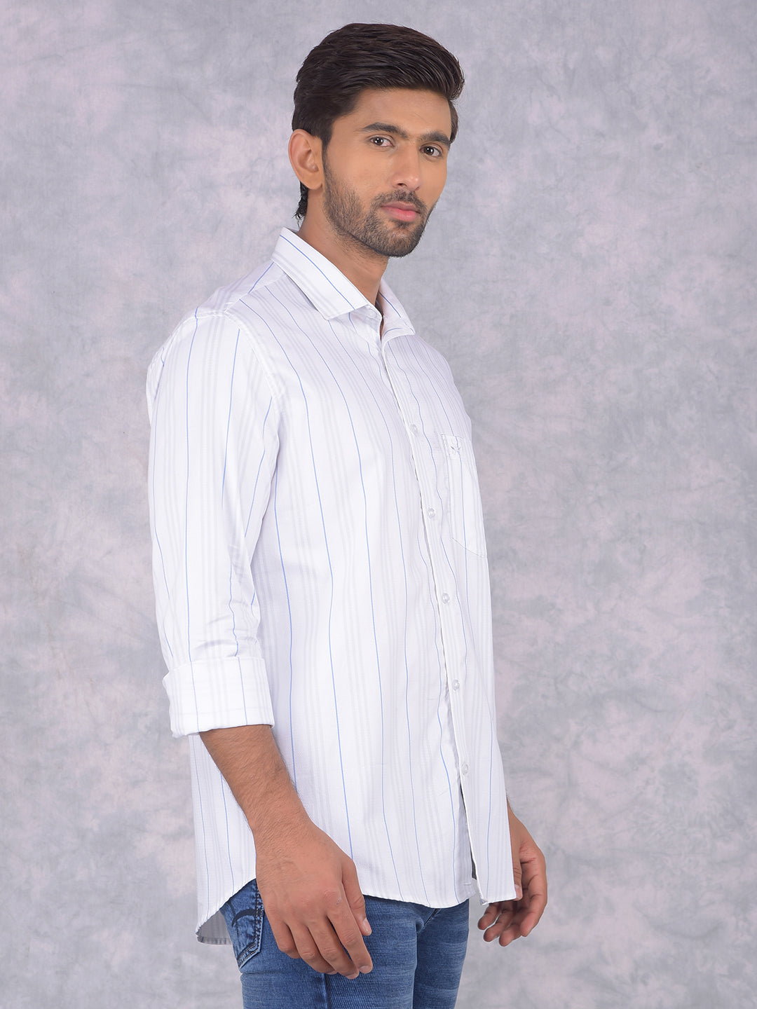 White Vertical Stripes 100% Cotton Shirt-Men Shirts-Crimsoune Club