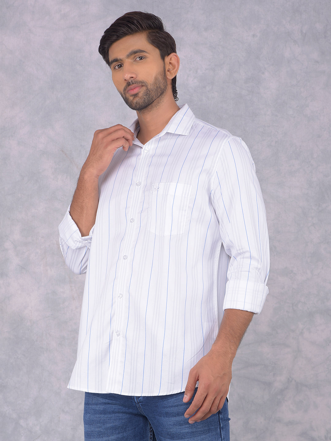 White Vertical Stripes 100% Cotton Shirt-Men Shirts-Crimsoune Club