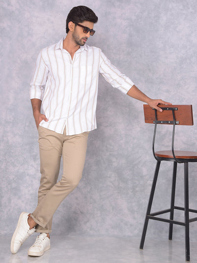 White Vertical Stripes 100% Cotton Shirt-Men Shirts-Crimsoune Club