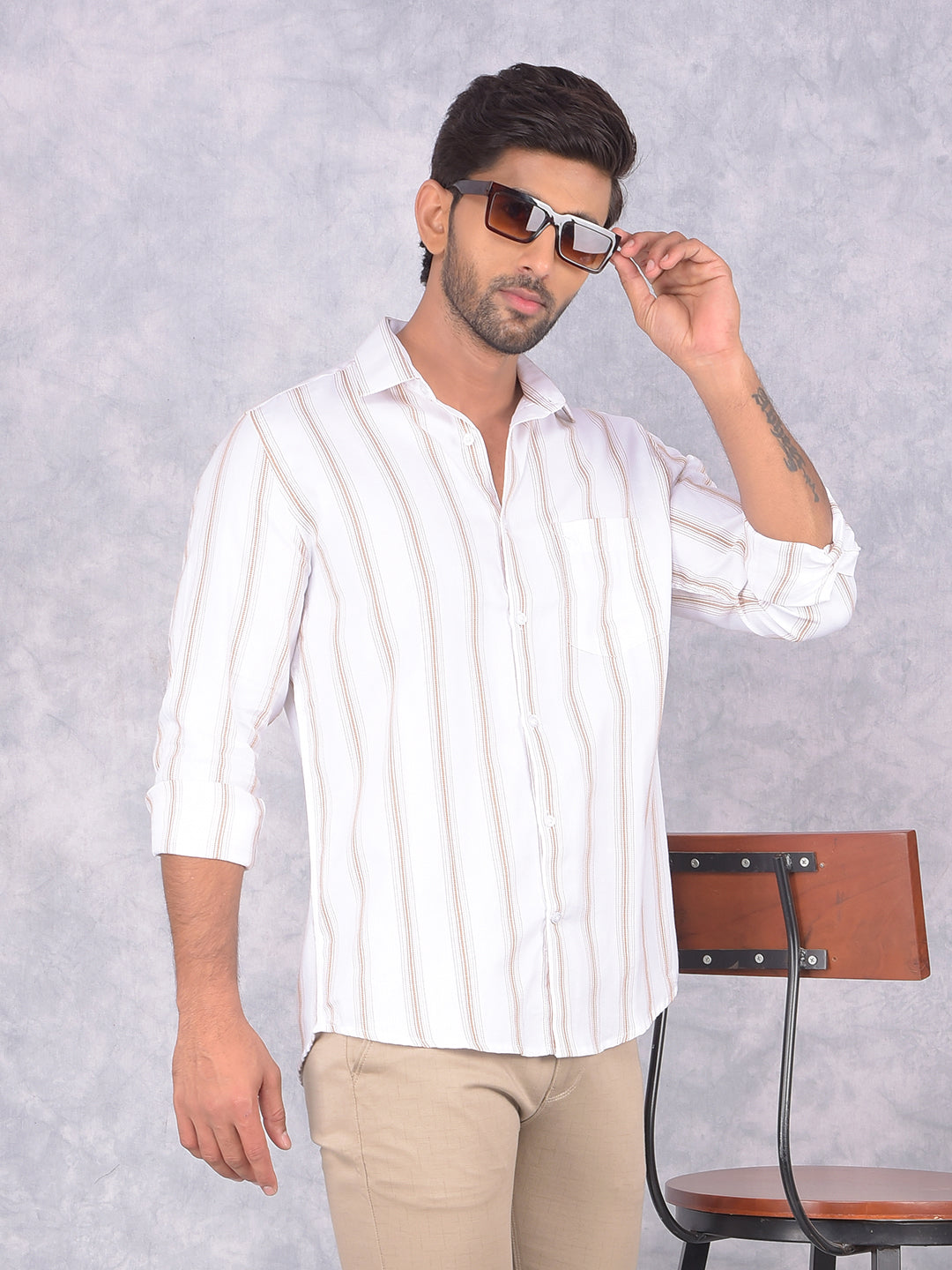 White Vertical Stripes 100% Cotton Shirt-Men Shirts-Crimsoune Club