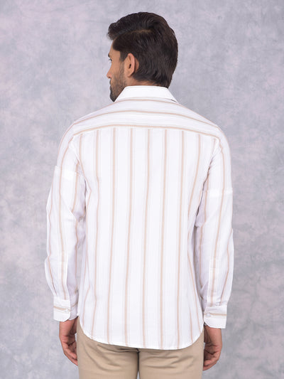 White Vertical Stripes 100% Cotton Shirt-Men Shirts-Crimsoune Club