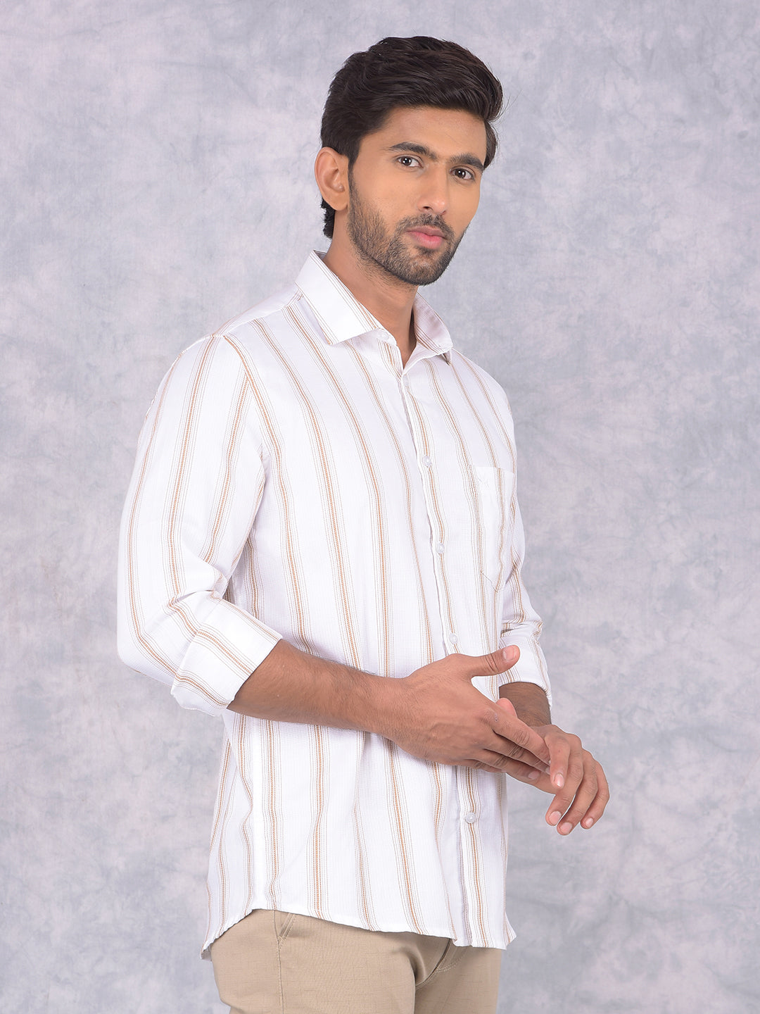 White Vertical Stripes 100% Cotton Shirt-Men Shirts-Crimsoune Club