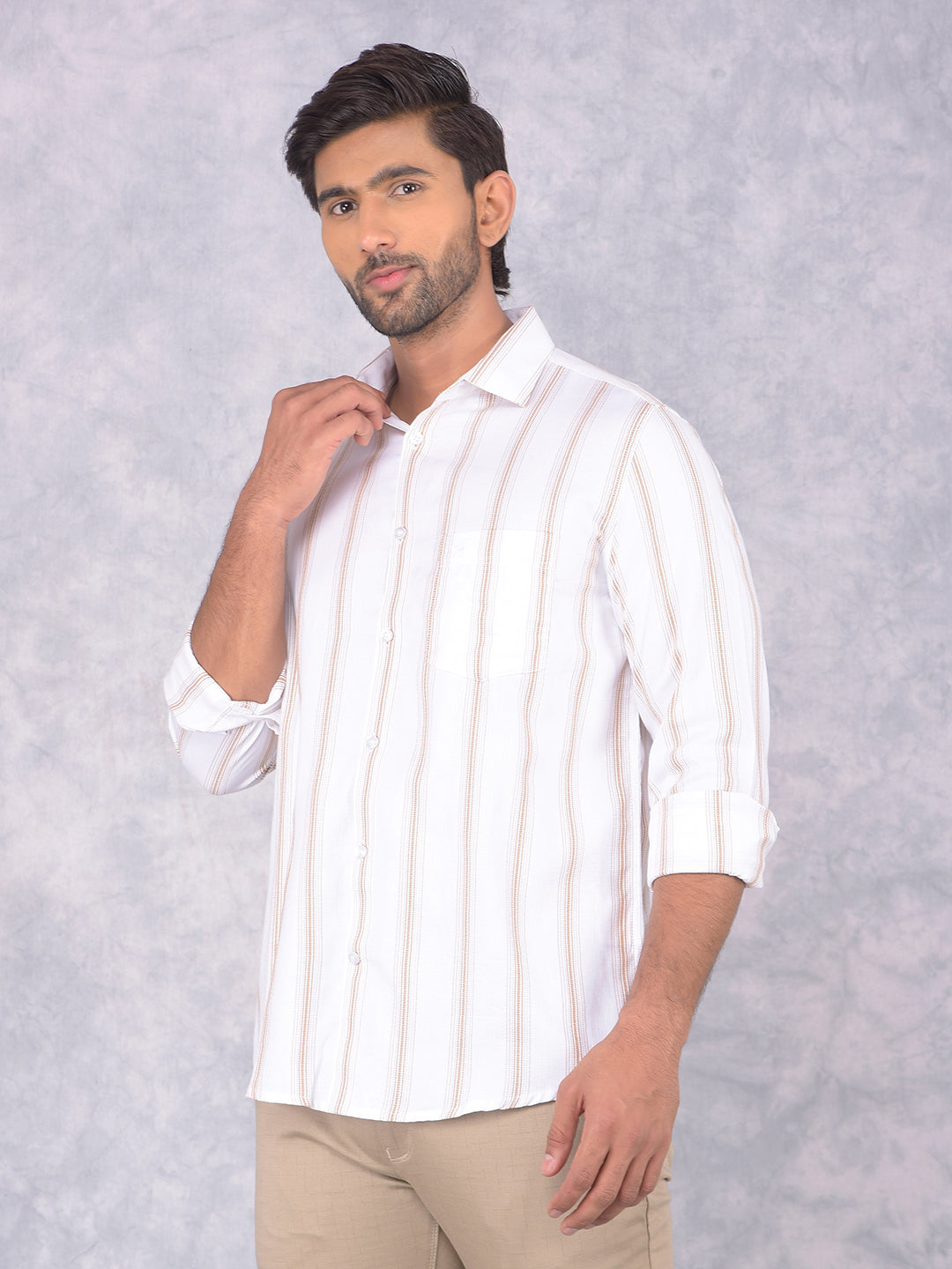 White Vertical Stripes 100% Cotton Shirt-Men Shirts-Crimsoune Club