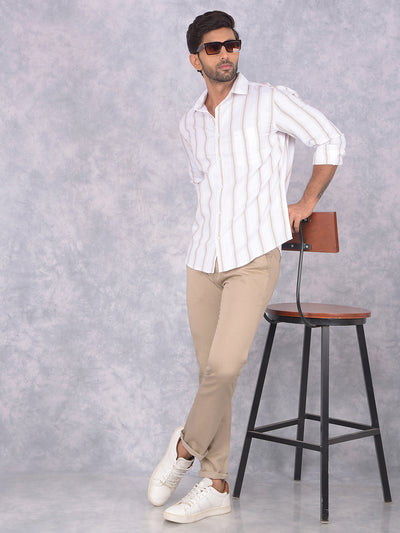 White Vertical Stripes 100% Cotton Shirt-Men Shirts-Crimsoune Club