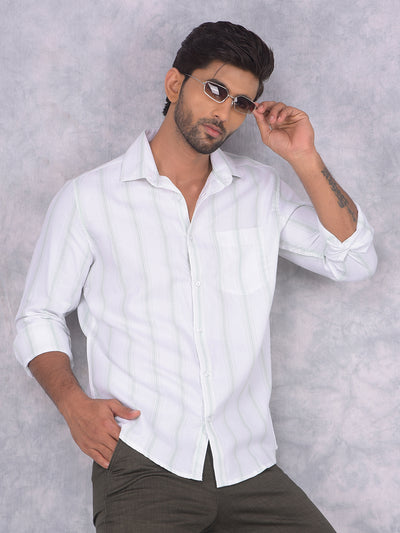 Green Vertical Striped 100% Cotton Shirt-Men Shirts-Crimsoune Club