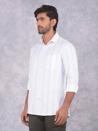 Green Vertical Striped 100% Cotton Shirt-Men Shirts-Crimsoune Club