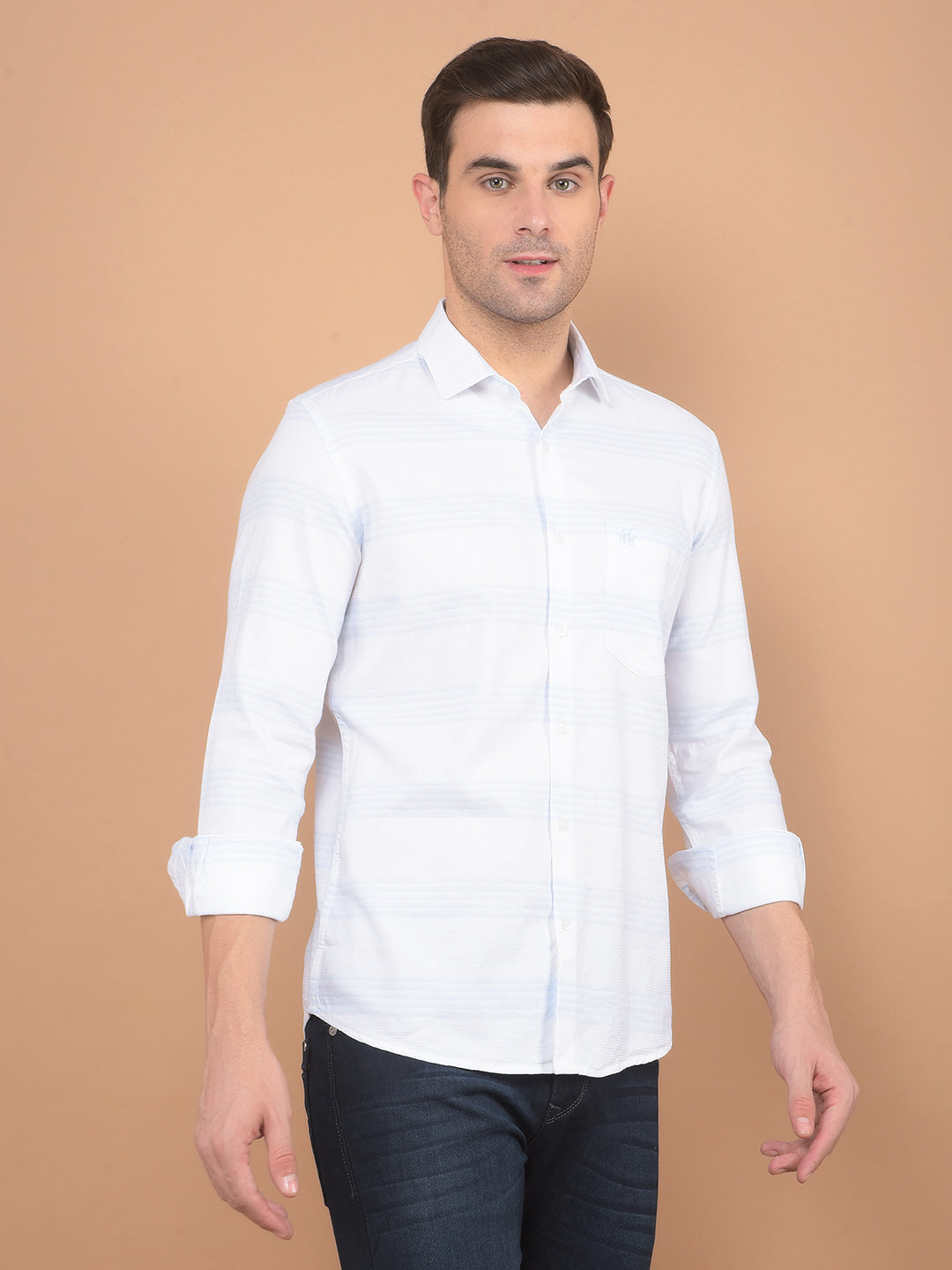 Blue Horizontal Striped 100% Cotton Shirt-Men Shirts-Crimsoune Club